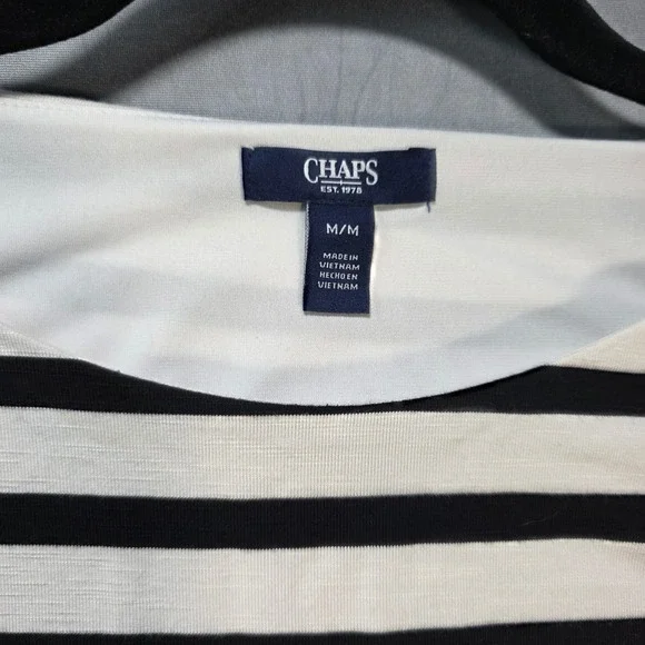 Chaps Womens Black White Striped Tie Waist Short Sleeve Knee Length Dress Medium - Picture 6 of 11